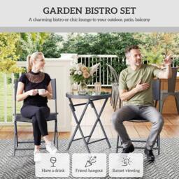 Rackhams 3 Pieces Outdoor Bistro Set, Glass Top Table and Chairs, Black - Black - 3 - Outdoor Bistro Set - thumbnail 4