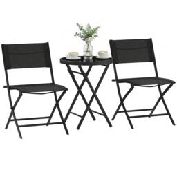 Rackhams 3 Pieces Outdoor Bistro Set, Glass Top Table and Chairs, Black - Black - 3 - Outdoor Bistro Set - thumbnail 2