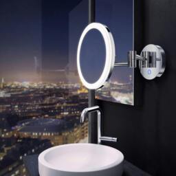 Rackhams Polished Chrome LED Dual Light Mirror - Wall Mounted Extendable Swing Arm 5x Magnification Battery Operated Bathroom Makeup or Shaving - thumbnail 2