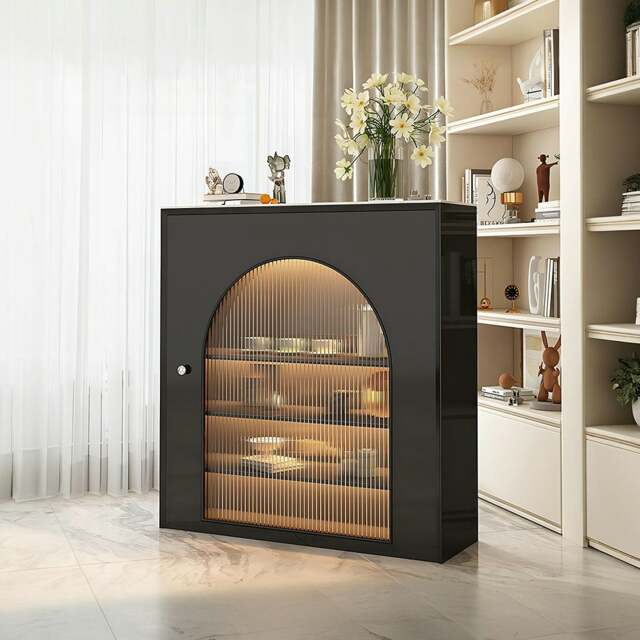 Rackhams Amanda Slim Sideboard With Glass Door, Black - White - NO LED Lights - image 1