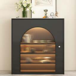 Rackhams Amanda Slim Sideboard With Glass Door, Black - White - NO LED Lights - thumbnail 3