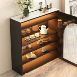 Rackhams Amanda Slim Sideboard With Glass Door, Black - White - NO LED Lights - thumbnail 2