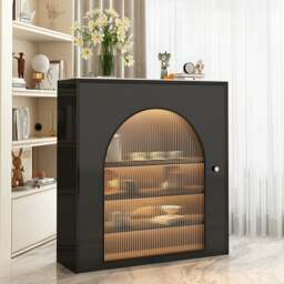 Rackhams Amanda Slim Sideboard With Glass Door, Black - White - NO LED Lights - thumbnail 4