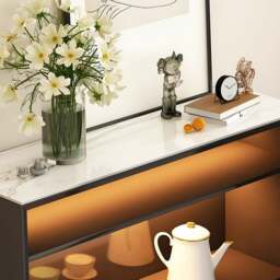 Rackhams Amanda Slim Sideboard With Glass Door, Black - White - NO LED Lights - thumbnail 5