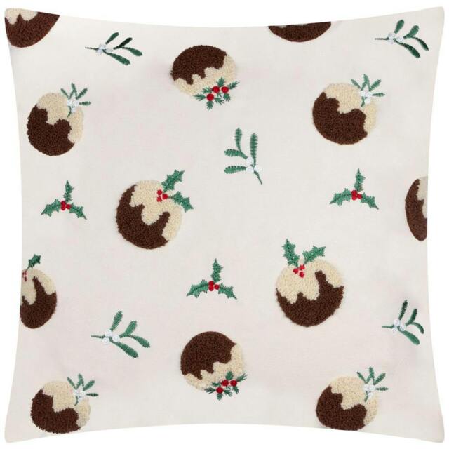 Rackhams Tufted Velvet Christmas Pudding Cushion Cover - Multicoloured - 45cm x 45cm - Multicoloured - 100% Polyester - image 1
