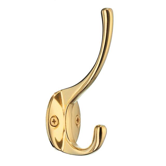 Rackhams Hat and Coat Hook in Polished Brass Finish, Height 100 mm