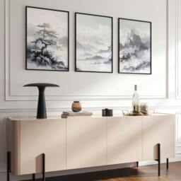 Rackhams Modern Pictures For Living Room - Set of 3 Asian Inspired Wall art Prints - A4 8.27 x 11.69 in / 21 x 29.7 cm - Satin Photo paper 280 gsm - Oak Frame - thumbnail 5