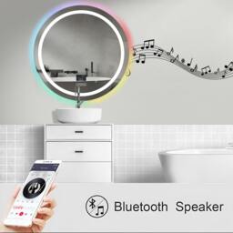 Rackhams Bathroom Mirror with LED Lights, RGB Backlit Mirror with CCT, RGB Borders with Bluetooth Speaker, Round Shape Diameter 70 cms - thumbnail 5
