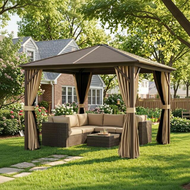 Rackhams 3x3(m) Hardtop Gazebo Outdoor Shelter with Aluminium Frame - image 1