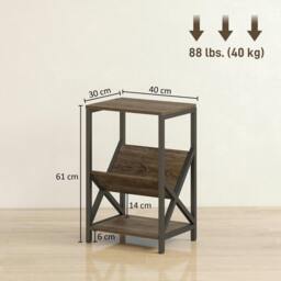 Rackhams Narrow Side Table, End Table with 3-Tier Storage for Living Room - Oak - 40W x 30D cm - Particle board, steel - thumbnail 5