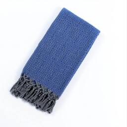 Rackhams Zigzag Cotton Mini Blanket - Shawl - Cobalt Blue on Grey