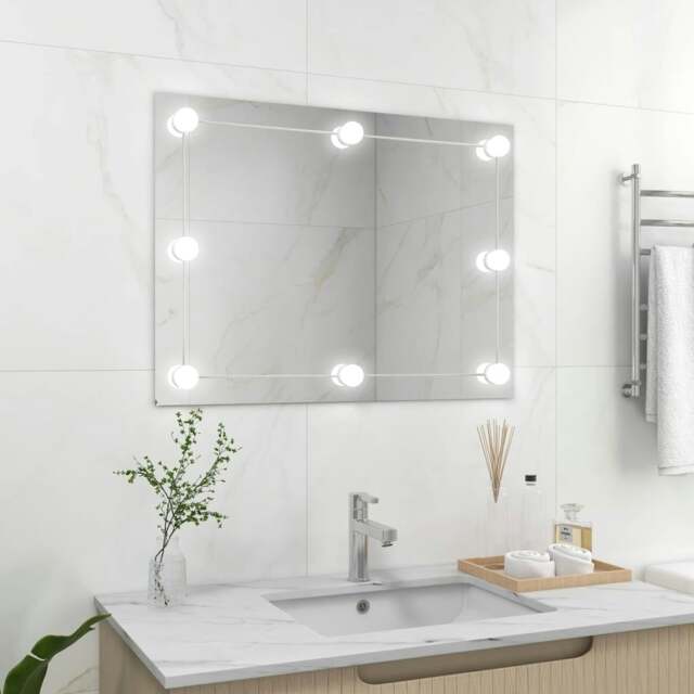 Rackhams Wall Frameless Mirror with LED Lights Rectangular Glass