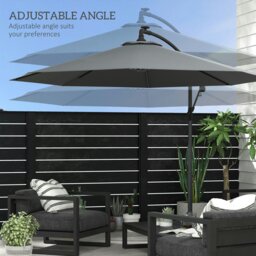 Rackhams 3(m) LED Patio Banana Umbrella Cantilever Parasol w/ Crank, Grey - thumbnail 5