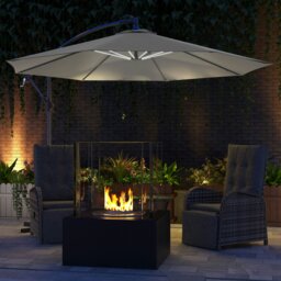 Rackhams 3(m) LED Patio Banana Umbrella Cantilever Parasol w/ Crank, Grey - thumbnail 2