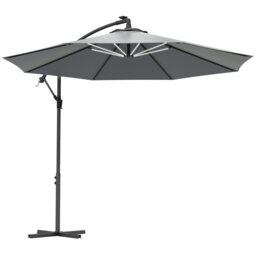 Rackhams 3(m) LED Patio Banana Umbrella Cantilever Parasol w/ Crank, Grey - thumbnail 3