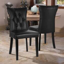 Rackhams 92cm Height Set of 2 Faux Leather Dining Chairs Buttoned High Back Side Chairs - thumbnail 2