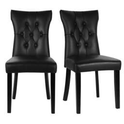 Rackhams 92cm Height Set of 2 Faux Leather Dining Chairs Buttoned High Back Side Chairs - thumbnail 3