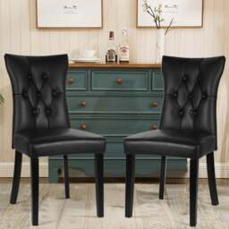 Rackhams 92cm Height Set of 2 Faux Leather Dining Chairs Buttoned High Back Side Chairs - thumbnail 1