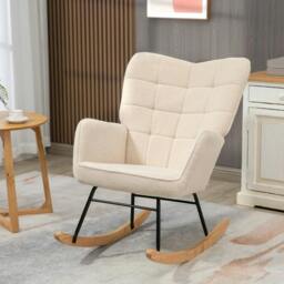 Rackhams Berber Fleece Nursery Glider Rocker for Nursing, Wingback Rocking Chair for Living Room, Beige - thumbnail 2