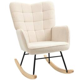 Rackhams Berber Fleece Nursery Glider Rocker for Nursing, Wingback Rocking Chair for Living Room, Beige - thumbnail 1