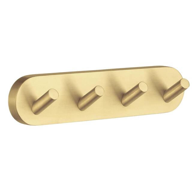 Rackhams Brushed Brass Quadruple Towel Hook Rail 40mm x 178mm Wall Mounted Bathroom Rounded Robe Hooks Clothes Hanger Coat Peg - image 1