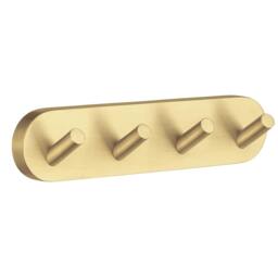 Rackhams Brushed Brass Quadruple Towel Hook Rail 40mm x 178mm Wall Mounted Bathroom Rounded Robe Hooks Clothes Hanger Coat Peg