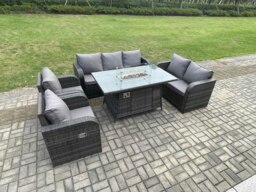 Rackhams Garden Patio Furniture Wicker Rattan Gas Fire Pit Table and Sofa Chair set Dark Grey Mixed - thumbnail 2
