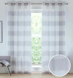 "Rackhams Eyelet Header Linen-Look Modern Striped Voile Panel - Pair - Grey - 57"" (145cm) Width x 72"" (183cm) Drop"