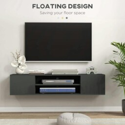 "Rackhams Floating TV Stand Cabinet for TVs up to 60"", Wall Mounted TV Unit with Open Shelf, Storage Cupboards & Cable Management for Living Room, Grey - Grey" - thumbnail 4