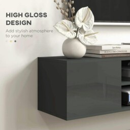 "Rackhams Floating TV Stand Cabinet for TVs up to 60"", Wall Mounted TV Unit with Open Shelf, Storage Cupboards & Cable Management for Living Room, Grey - Grey" - thumbnail 6