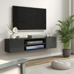 "Rackhams Floating TV Stand Cabinet for TVs up to 60"", Wall Mounted TV Unit with Open Shelf, Storage Cupboards & Cable Management for Living Room, Grey - Grey" - thumbnail 2