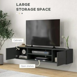 "Rackhams Floating TV Stand Cabinet for TVs up to 60"", Wall Mounted TV Unit with Open Shelf, Storage Cupboards & Cable Management for Living Room, Grey - Grey" - thumbnail 5