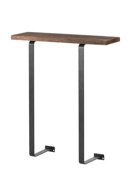 Rackhams Modern Black Metal Wall-Mounted Towel Rack with Brown Wooden Shelf - Black