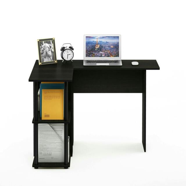 Rackhams Abbott L - Shape Desk with Bookshelf, Espresso/Black - Modern Desk Designed for Contemporary Interiors