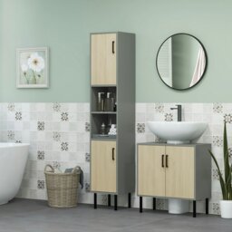 Rackhams Bathroom Sink Cabinet, Under Sink Basin Storage Cupboard with Shelf - Natural wood finish - thumbnail 1