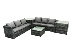Rackhams Outdoor Rattan Garden Furniture Set 6 Seater Patio Lounge Sofa Set with Square Coffee Table 2 Side Table Dark Grey Mixed - thumbnail 2