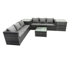 Rackhams Outdoor Rattan Garden Furniture Set 6 Seater Patio Lounge Sofa Set with Square Coffee Table 2 Side Table Dark Grey Mixed - thumbnail 1