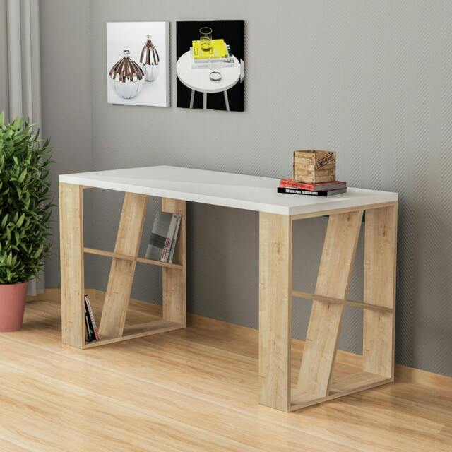 Rackhams Honey Modern Desk with Integrated Bookshelf Storage 137cm - Oak - image 1