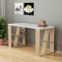 Rackhams Honey Modern Desk with Integrated Bookshelf Storage 137cm - Oak - thumbnail 1