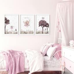 Rackhams Nursery Pictures Framed - Set of 3 wall art prints - 20 x 30 in / 50 x 76 cm - Satin Photo paper 280 gsm - White Frame