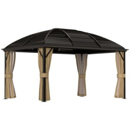 Rackhams 3 x 4m Hardtop Gazebo Aluminium Garden Pavilion Brown - Brown - thumbnail 2