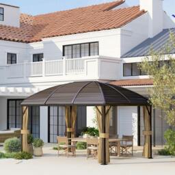 Rackhams 3 x 4m Hardtop Gazebo Aluminium Garden Pavilion Brown - Brown