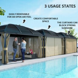 Rackhams 3 x 4m Hardtop Gazebo Aluminium Garden Pavilion Brown - Brown - thumbnail 4