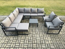 Rackhams Outdoor Garden Furniture Patio Lounge Corner Sofa Aluminium Set with Square Coffee Table Big Footstool 2 Chair Dark Grey - thumbnail 2