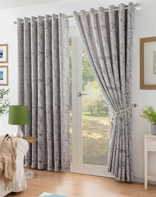 Rackhams Chenille Jacquard Lined Ring Top Eyelet Curtains - Silver - 229cm width x 183cm drop - image 1