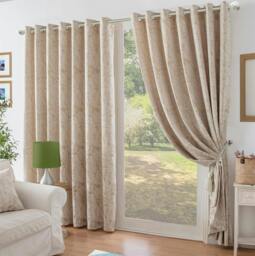 Rackhams Chenille Jacquard Lined Ring Top Eyelet Curtains - Silver - 229cm width x 183cm drop - thumbnail 2