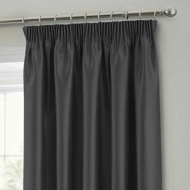 Rackhams Faux Silk Pencil Pleat Curtains - 168cm x 137cm - Black