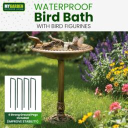 Rackhams My Garden Bird Bath with Ground Pegs Freestanding Bronze Effect Birds Bath for Garden & Patio Use with Wide Shallow Bowl - 64 cm - Patterned Base - thumbnail 2