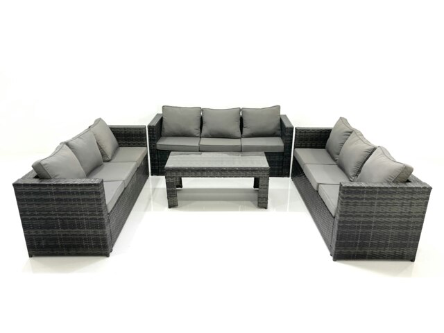 Rackhams Outdoor Garden Furniture Set 9 Seater Rattan Sofa Set with Coffee Table Dark Grey Mixed - image 1