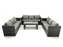 Rackhams Outdoor Garden Furniture Set 9 Seater Rattan Sofa Set with Coffee Table Dark Grey Mixed - thumbnail 1